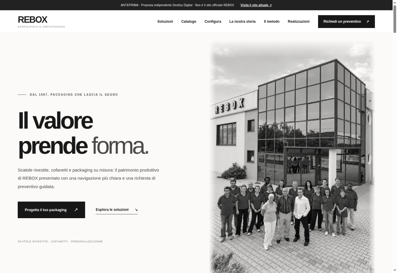 Anteprima REBOX con fotografia della sede e del gruppo di lavoro